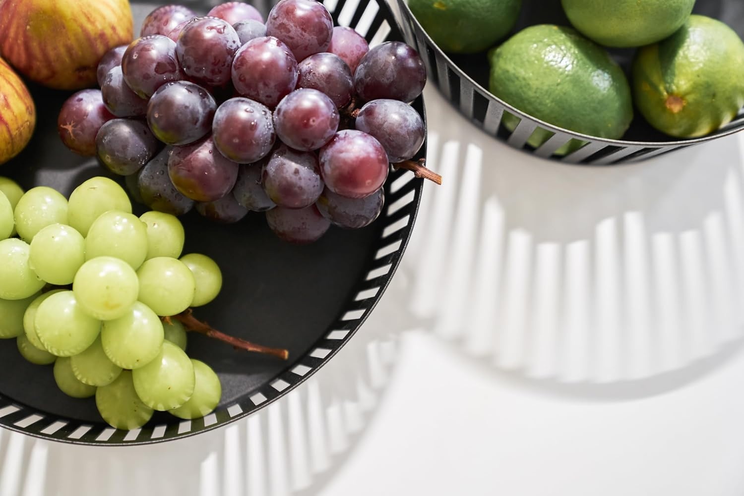 image:imageYamazaki Home Tower Striped Steel Fruit Basket Kitchen Storage Produce Holder WhiteBlack