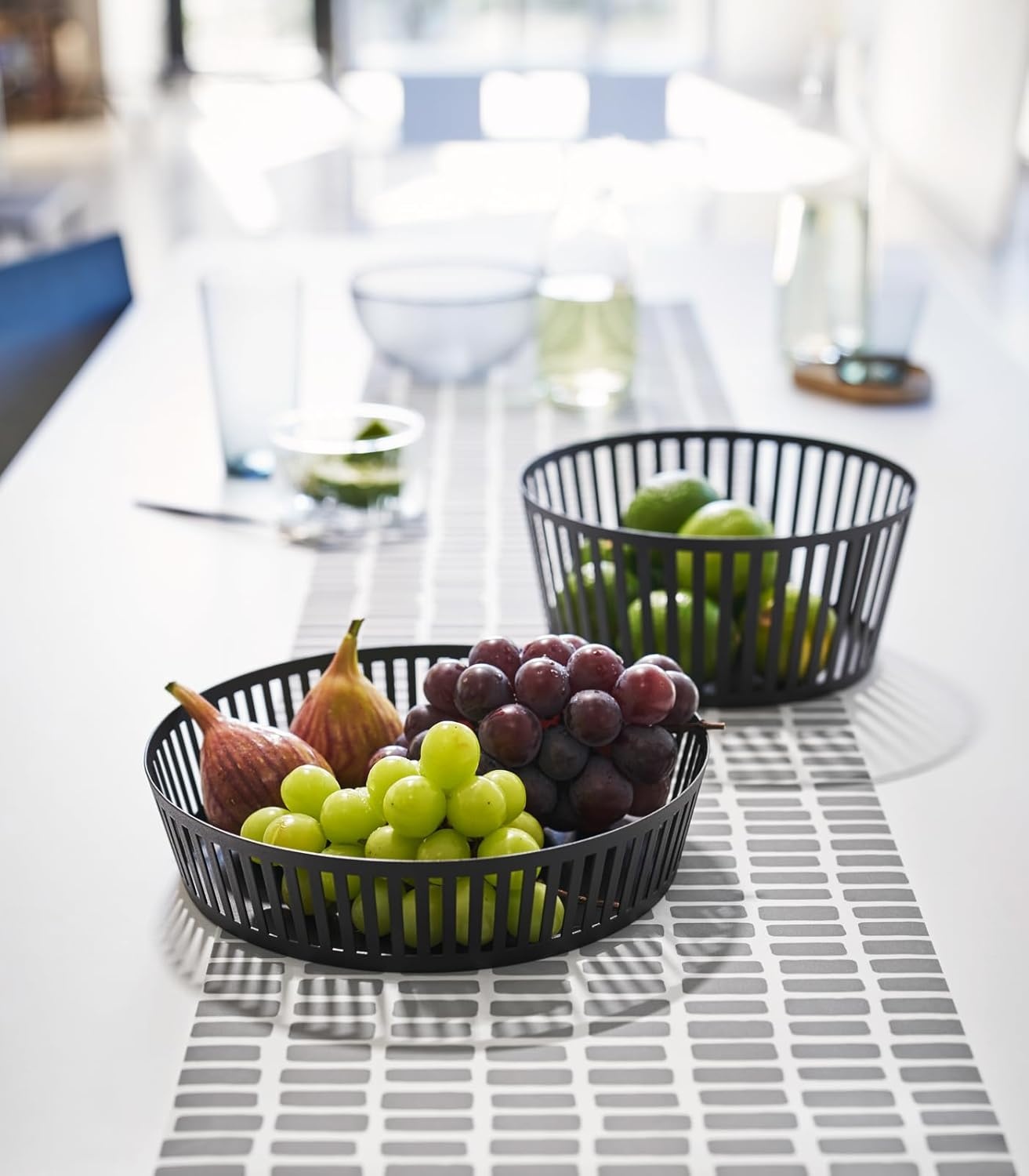 image:imageYamazaki Home Tower Striped Steel Fruit Basket Kitchen Storage Produce Holder WhiteBlack