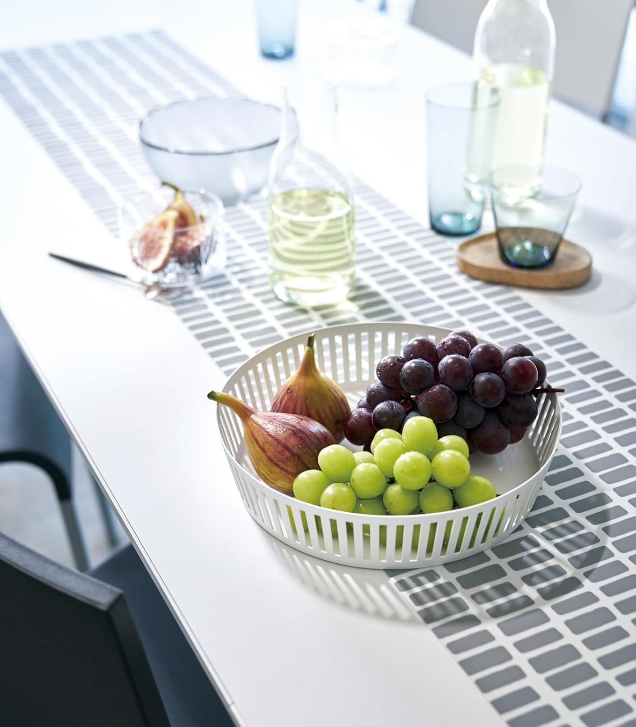 image:imageYamazaki Home Tower Striped Steel Fruit Basket Kitchen Storage Produce Holder WhiteWhite