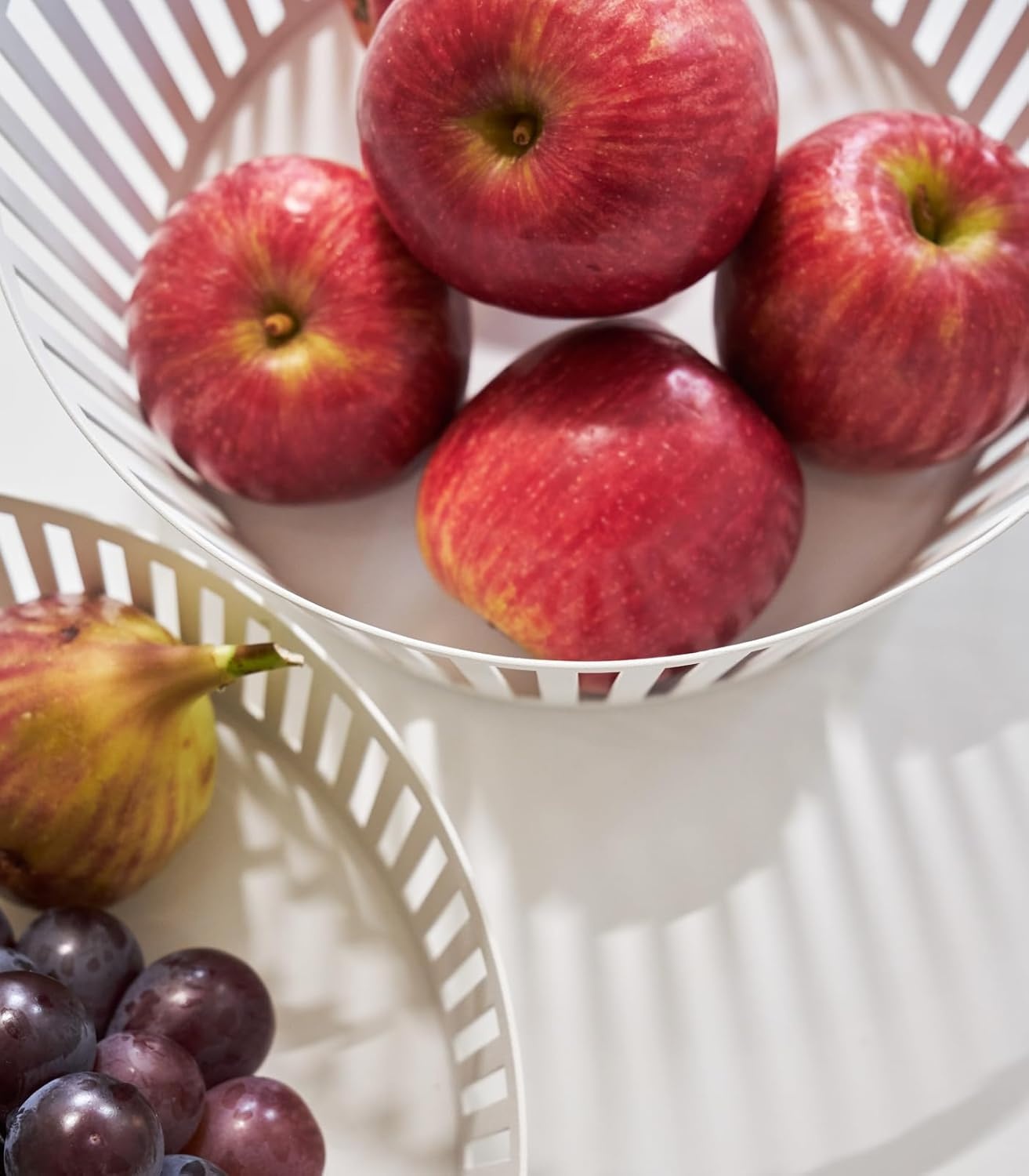 image:imageYamazaki Home Tower Striped Steel Fruit Basket Kitchen Storage Produce Holder WhiteWhite