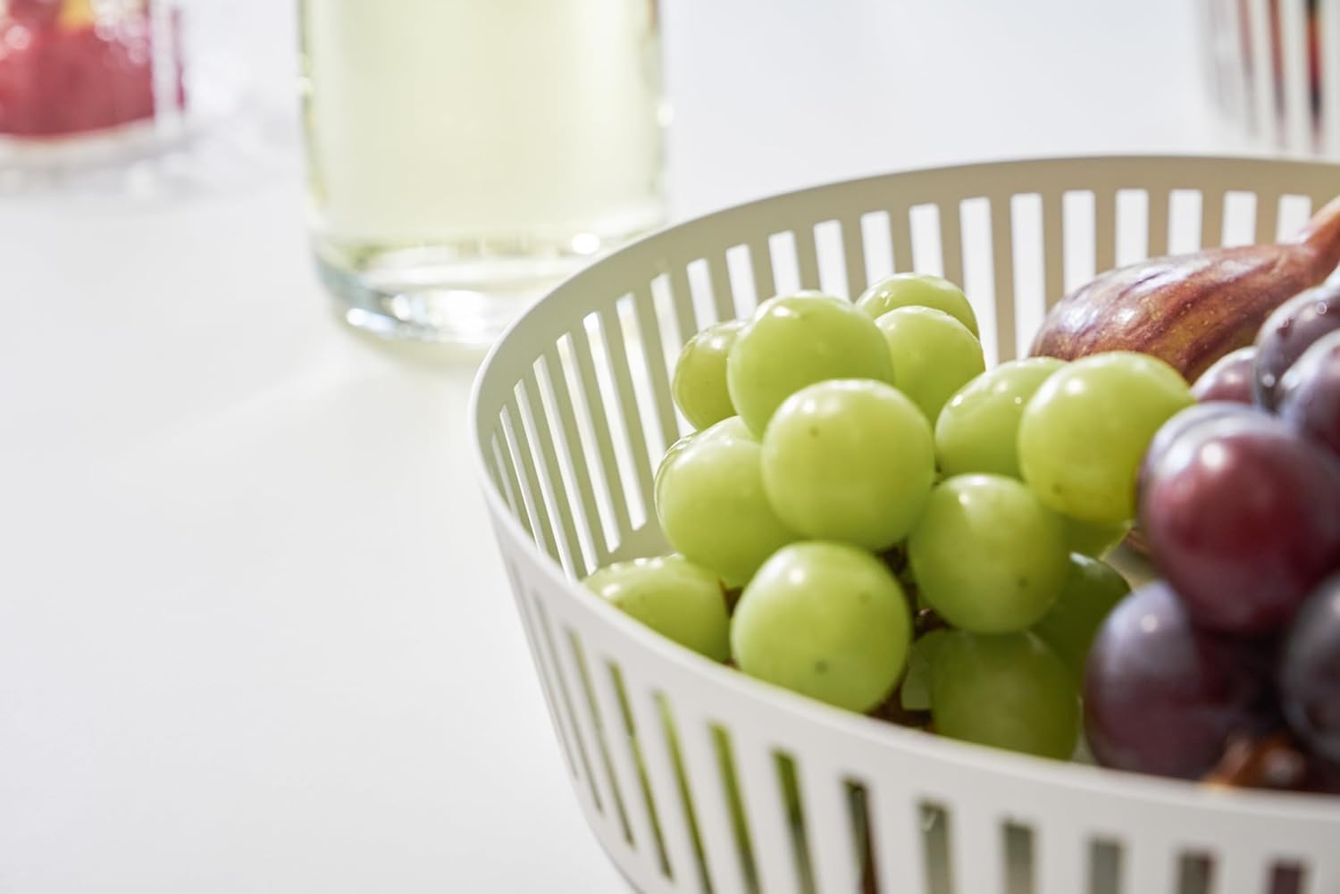 image:imageYamazaki Home Tower Striped Steel Fruit Basket Kitchen Storage Produce Holder WhiteWhite
