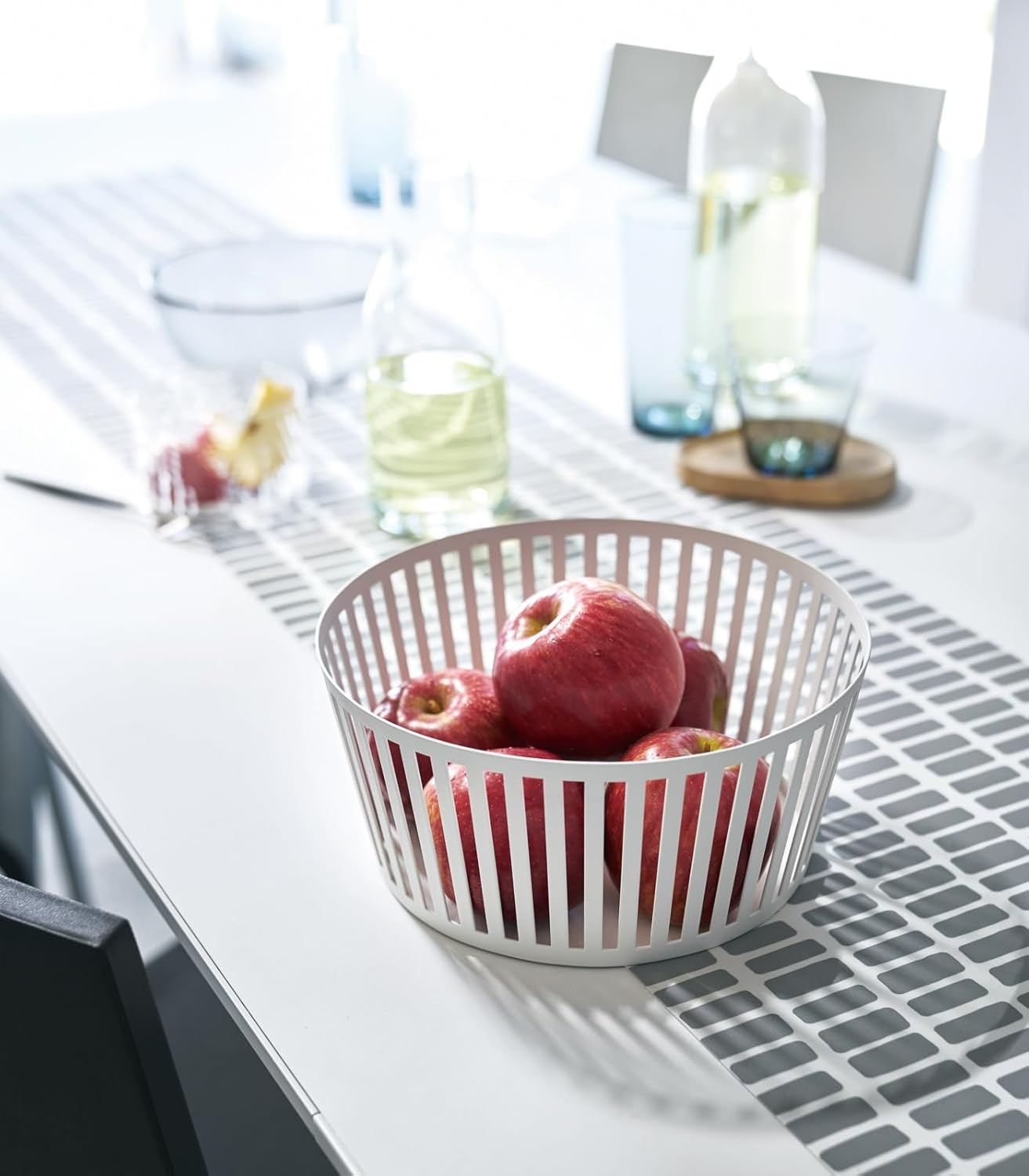 image:imageYamazaki Home Tower Striped Steel Fruit Basket Kitchen Storage Produce Holder WhiteWhite