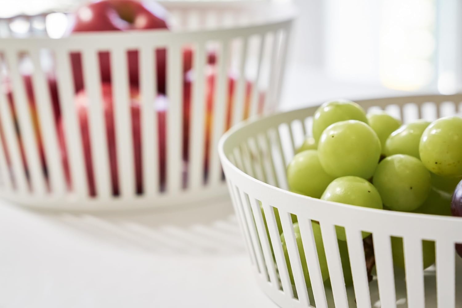 image:imageYamazaki Home Tower Striped Steel Fruit Basket Kitchen Storage Produce Holder WhiteWhite