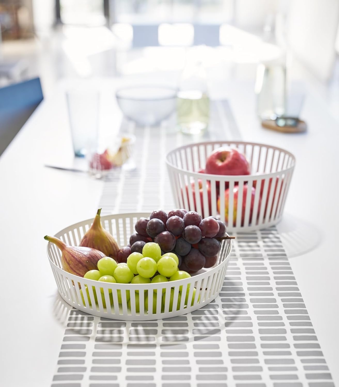 image:imageYamazaki Home Tower Striped Steel Fruit Basket Kitchen Storage Produce Holder WhiteWhite