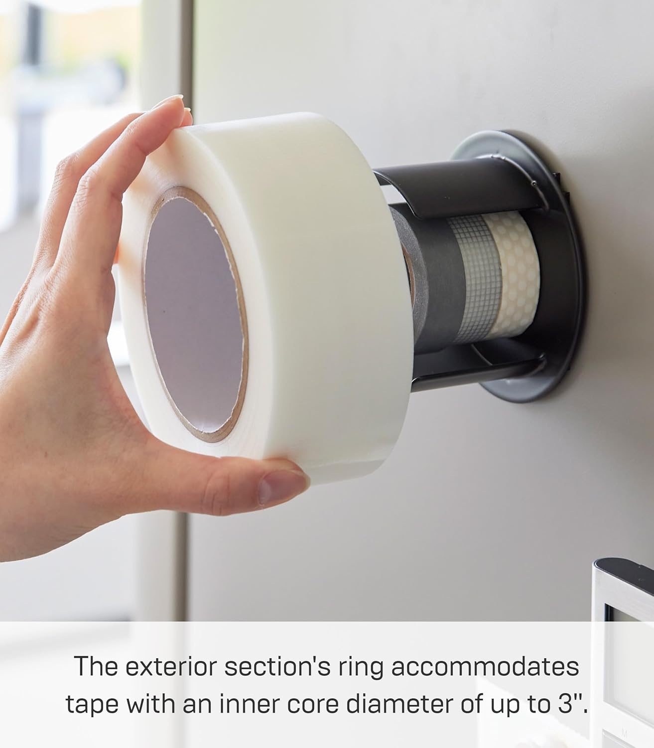 image:imageYamazaki Home Tower Tape Dispenser With Magnetic Mount Office Supplies Holder EasyMount Design Tape And Rubber Bands Organizer SteelBlack