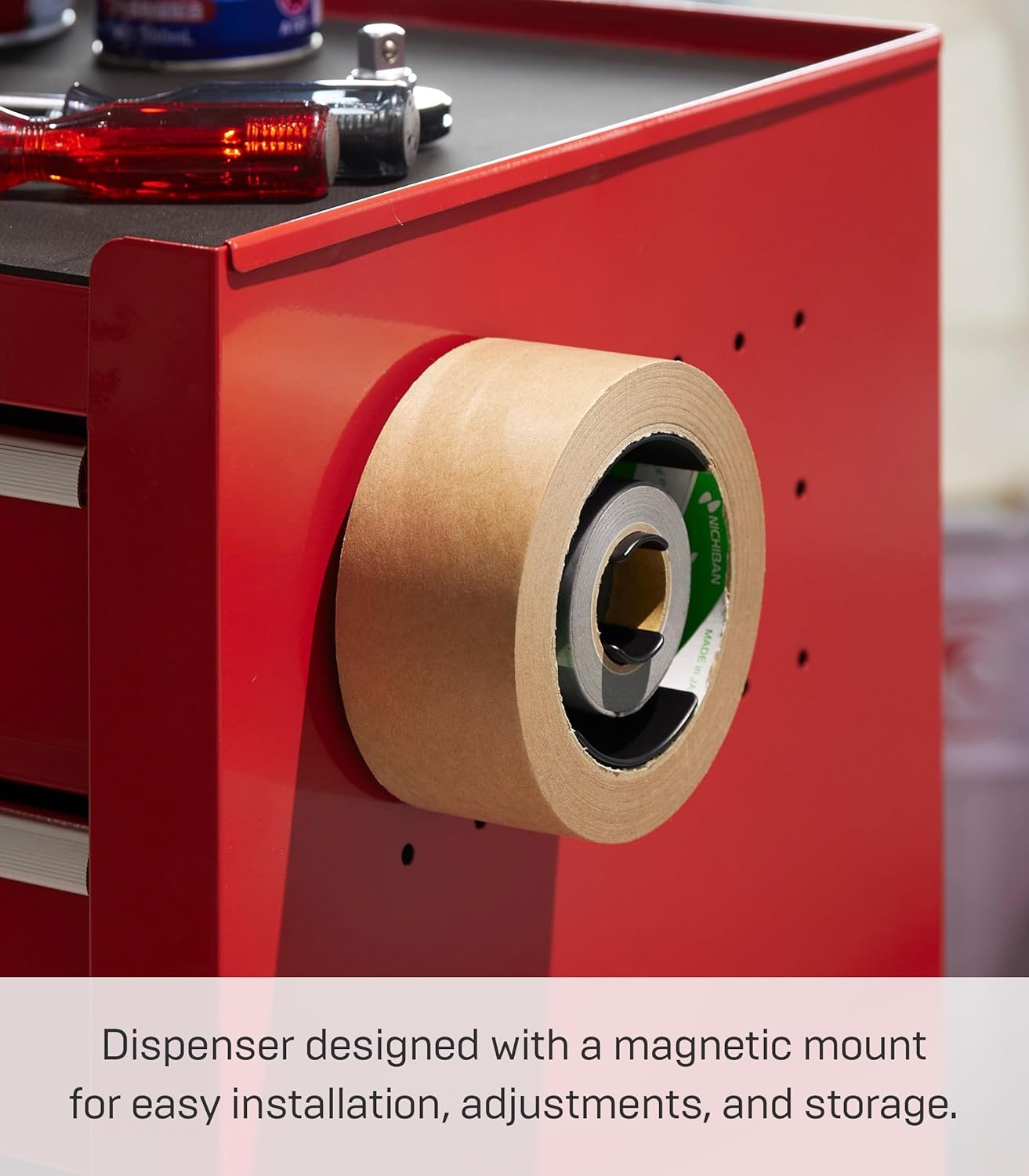 image:imageYamazaki Home Tower Tape Dispenser With Magnetic Mount Office Supplies Holder EasyMount Design Tape And Rubber Bands Organizer SteelBlack