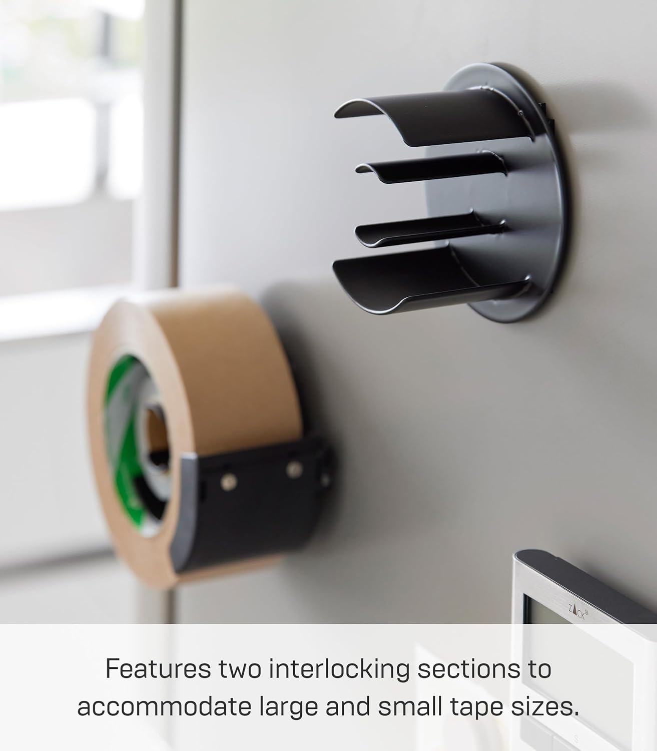 image:imageYamazaki Home Tower Tape Dispenser With Magnetic Mount Office Supplies Holder EasyMount Design Tape And Rubber Bands Organizer SteelBlack