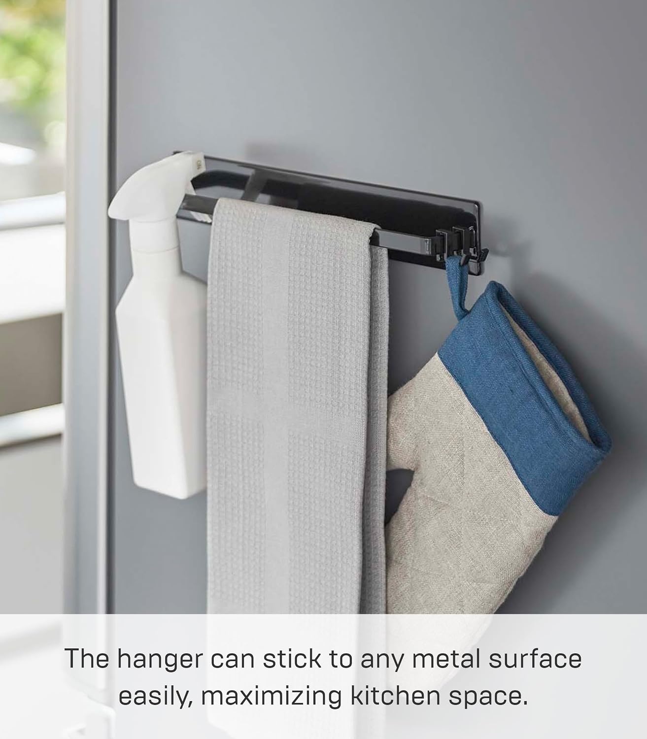 image:imageYamazaki Home Tower Wide Magnetic Kitchen Dish Towel Hanger Rack Holder for Refrigerator Or Wall SteelBlack