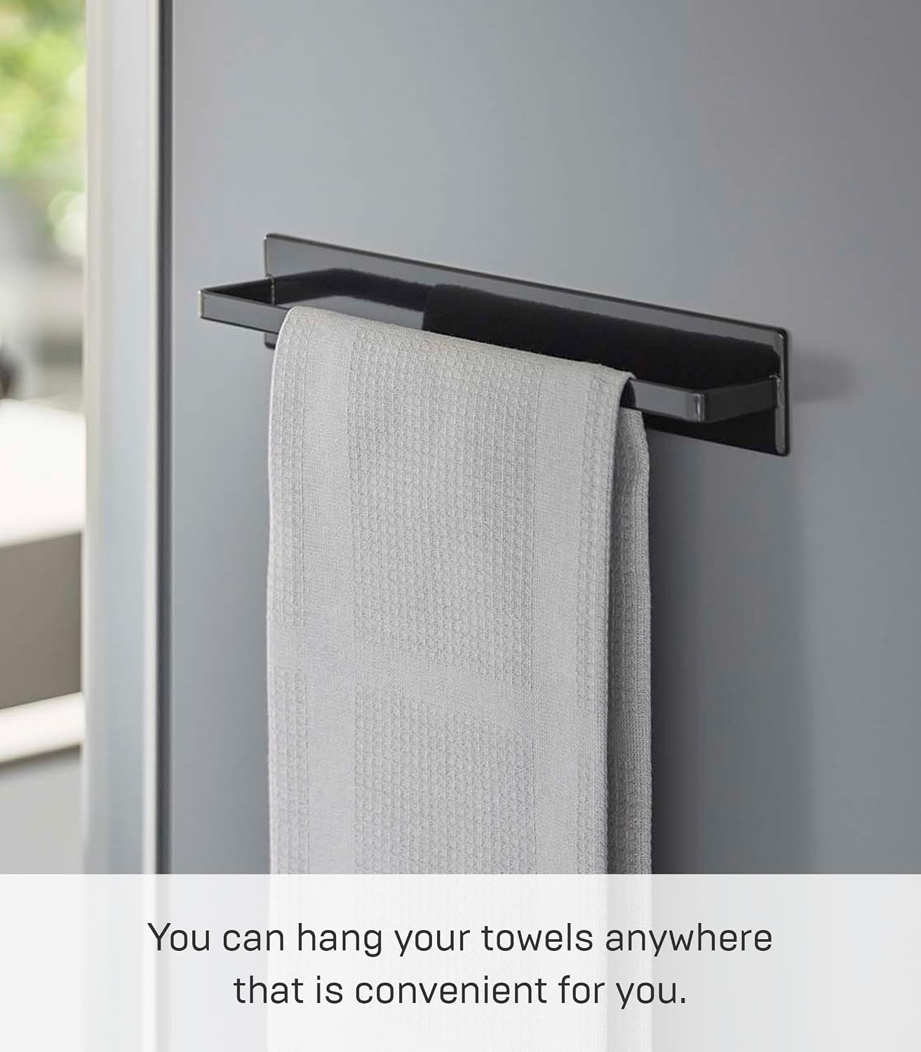 image:imageYamazaki Home Tower Wide Magnetic Kitchen Dish Towel Hanger Rack Holder for Refrigerator Or Wall SteelBlack