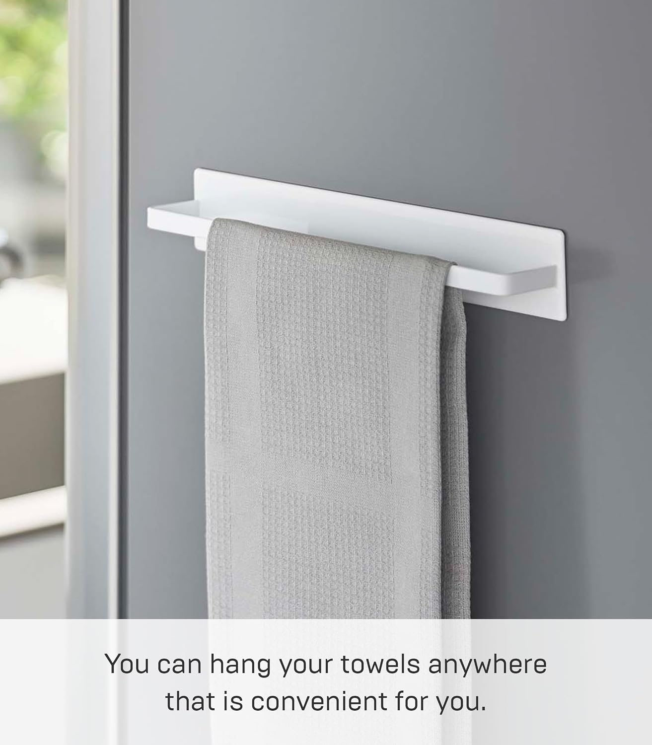 image:imageYamazaki Home Tower Wide Magnetic Kitchen Dish Towel Hanger Rack Holder for Refrigerator Or Wall SteelWhite