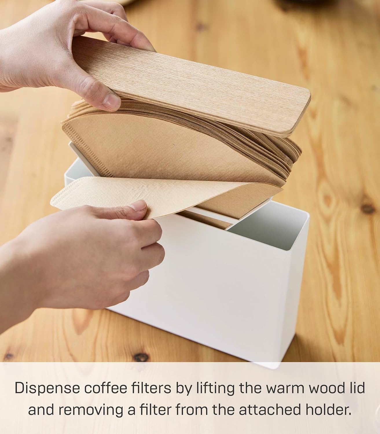 image:imageYamazaki Home Wood Accent Coffee Pourover Filter Case with Lid Storage Holder Stainless Steel Container Dispenser Steel Wood WhiteSize 4