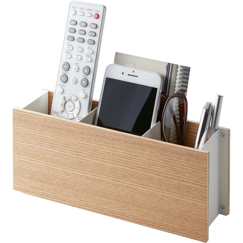 image:imageYAMAZAKI Home Rin Desk Organizer Tv Remote Control And Pen Holder Small Steel WoodAsh