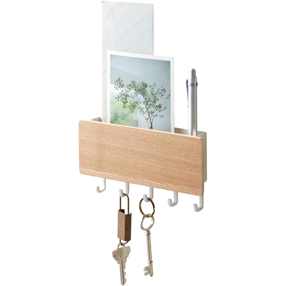 image:imageYAMAZAKI Home Rin Magnetic Wall Organizer Key Hooks amp Tray for Storage Steel WoodAsh