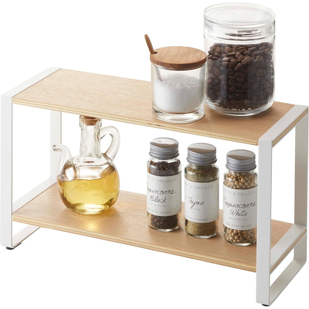 image:imageYAMAZAKI Home Tosca Kitchen Rack Counter Storage Shelf Organizer Steel WoodWhite