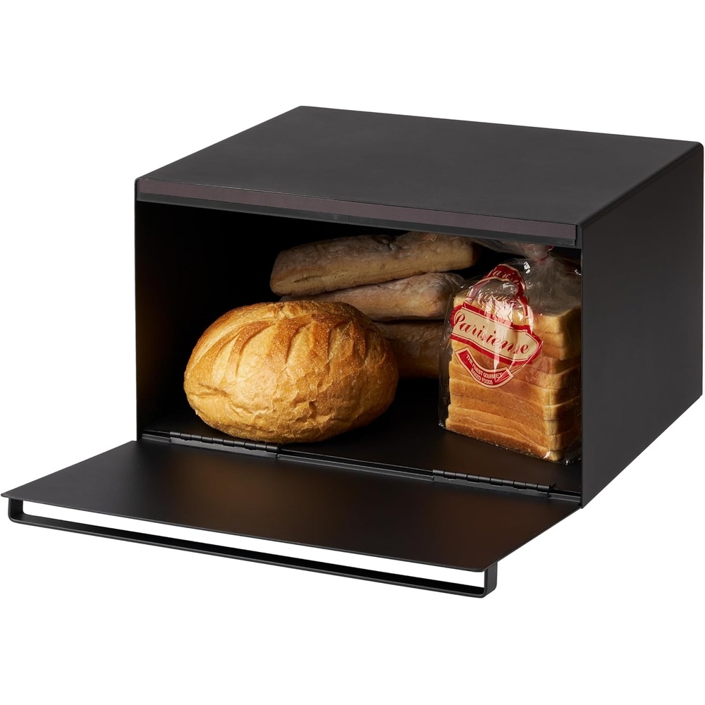 image:imageYAMAZAKI Home Tower Bread Box Keeper Holder Container Metal Bread Holder Saver Slim Space Saving Counter Storage Horizontal SteelBlack