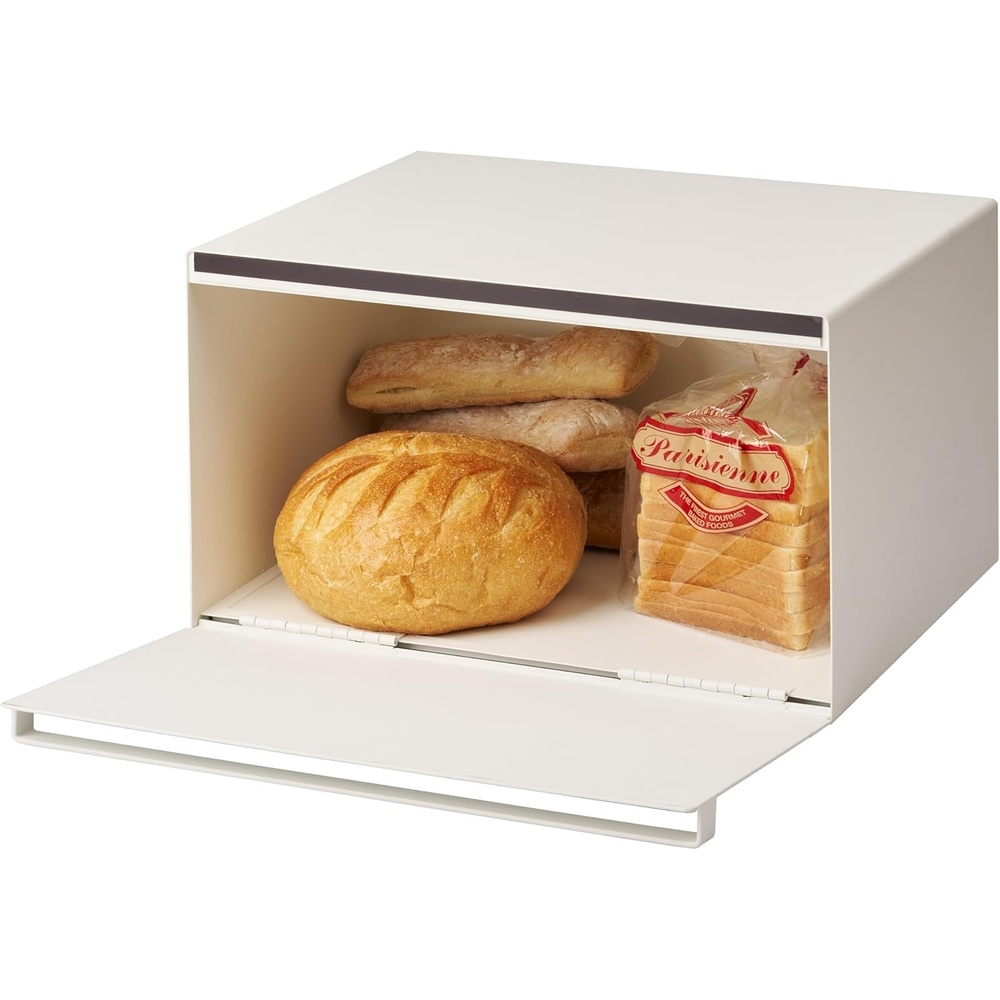 image:imageYAMAZAKI Home Tower Bread Box Keeper Holder Container Metal Bread Holder Saver Slim Space Saving Counter Storage Horizontal SteelWhite