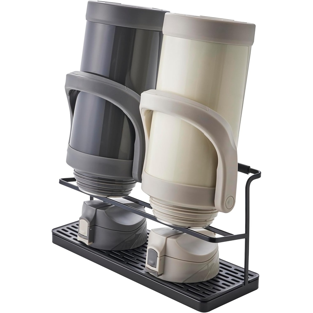 image:imageYAMAZAKI Home Tower Countertop Two Tier Bottle Drying Rack Wide Jug Storage Stand with Drainage Tray for Kitchen Counter for Glass Metal Or Plastic Bottles SteelBlack