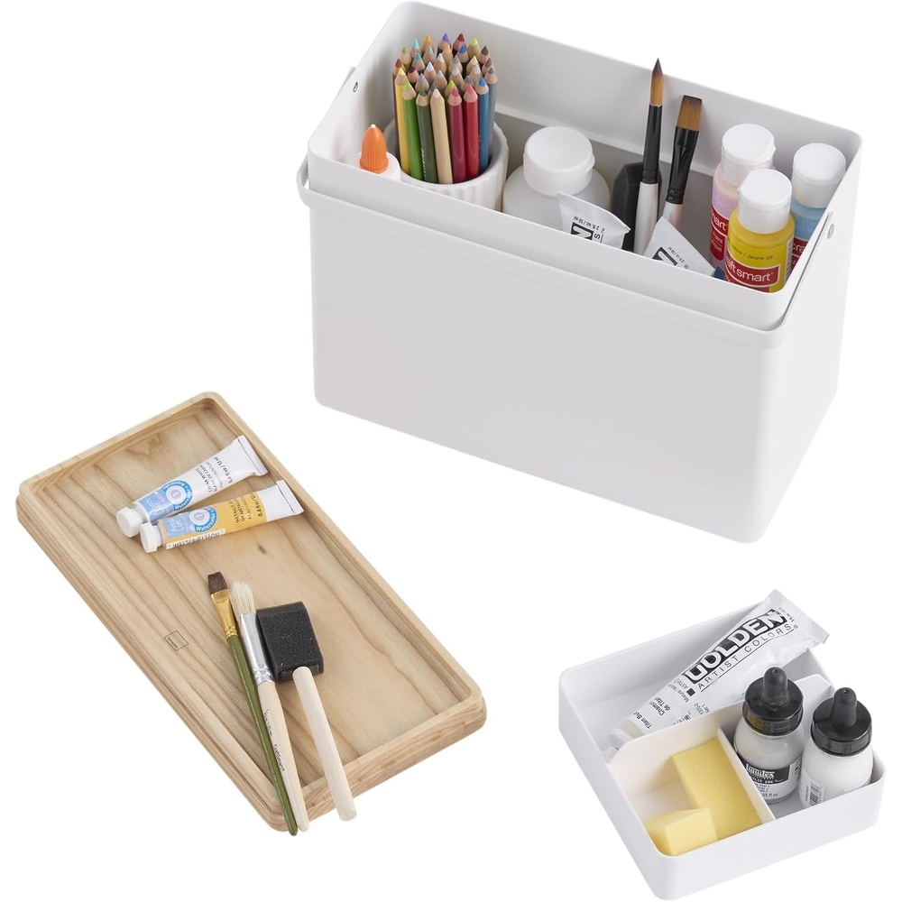 image:imageYAMAZAKI Home Tower First Aid Box Three Tiered Medical Supplies Metal Organizer With Multicompartment Storage Steel WoodWhite