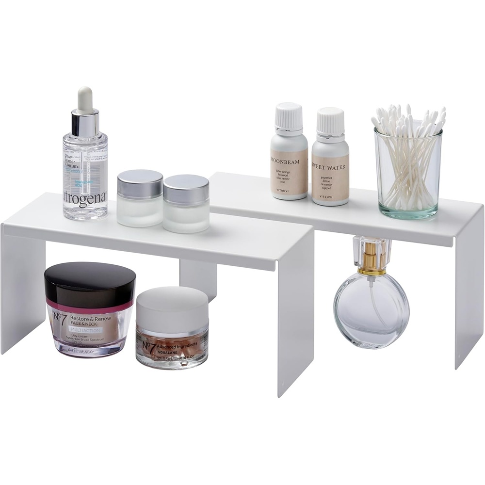 image:imageYAMAZAKI Home Tower Medicine Cabinet Vanity Storage Racks Set of 2 Bathroom Mirror Organizer Risers Steel White