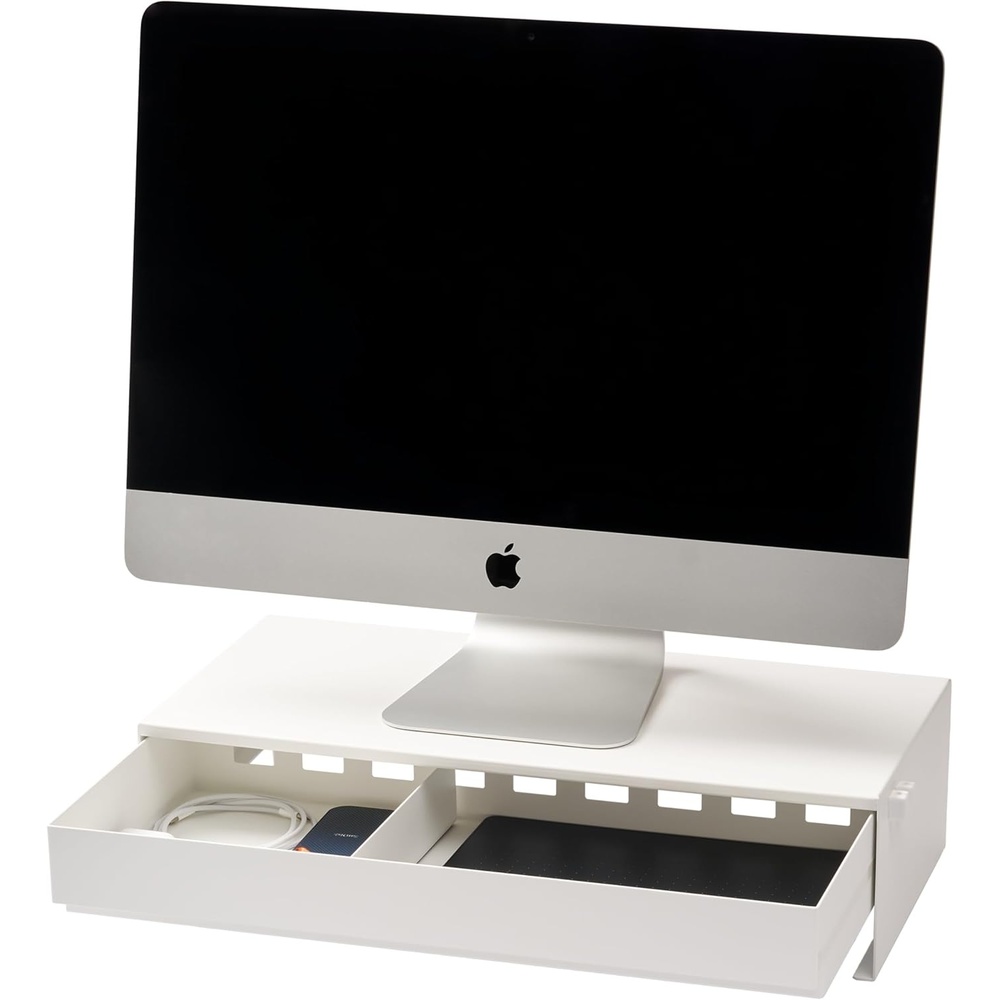 image:imageYAMAZAKI Home Tower Monitor Stand With Drawer Monitor Riser With Storage Desk Monitor Stand With Cable Management Gaming Organizer Steel Black SteelWhite