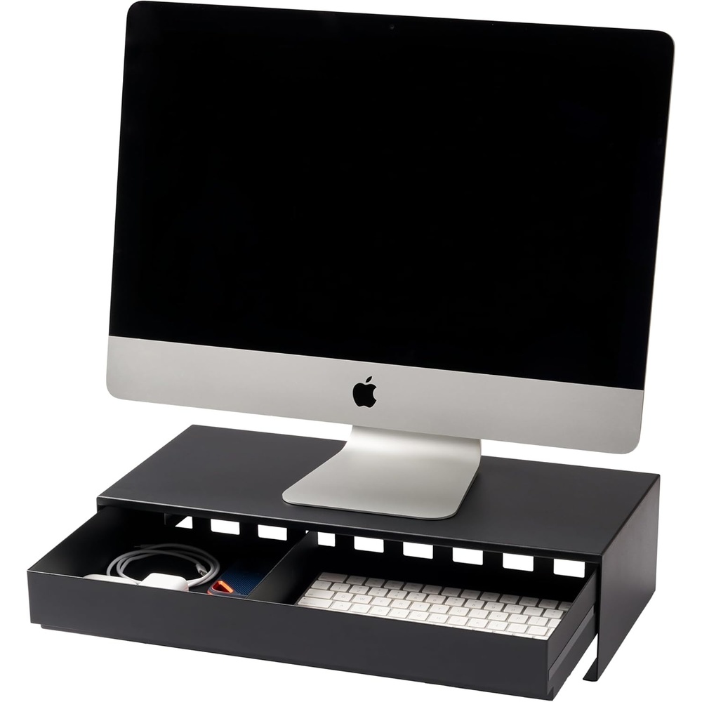 image:imageYAMAZAKI Home Tower Monitor Stand With Drawer Monitor Riser With Storage Desk Monitor Stand With Cable Management Gaming Organizer Steel Black SteelBlack
