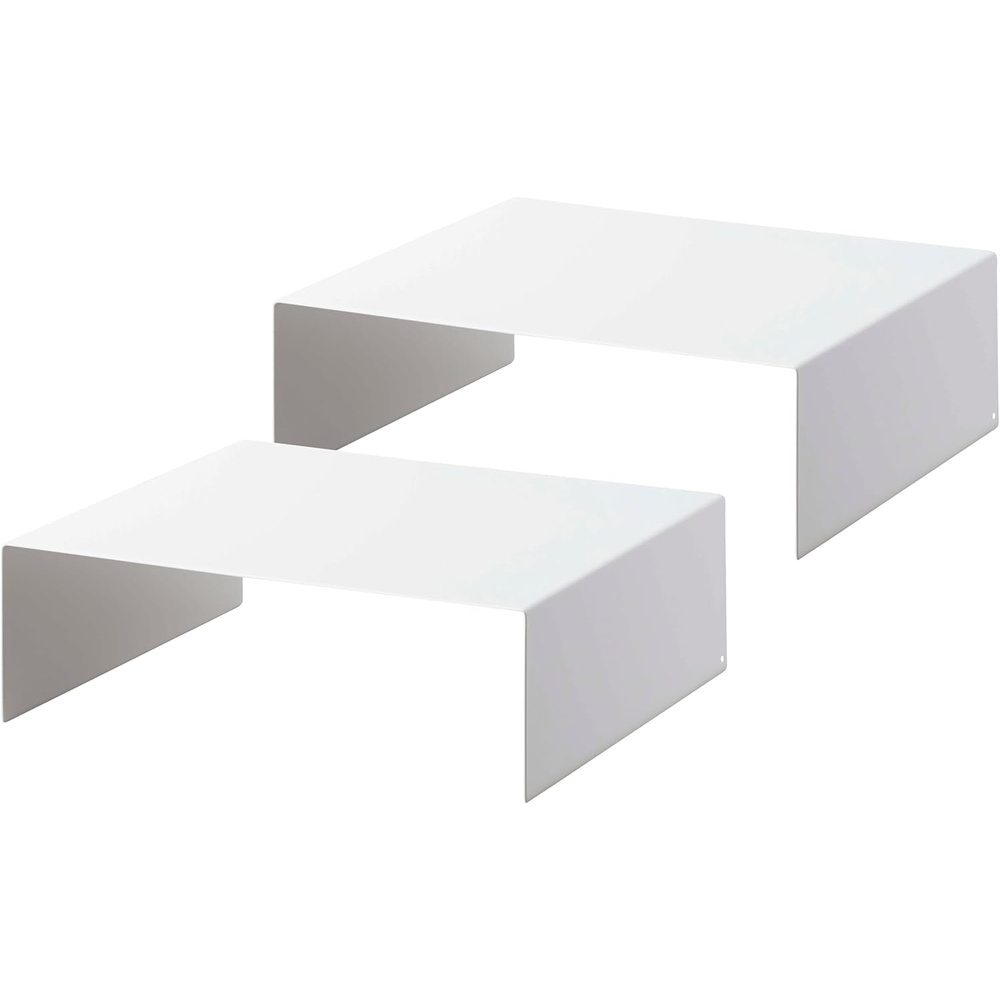 image:imageYAMAZAKI Home Tower Steel Under Cabinet Bottom Shelf Storage Organizer Set of 2 Dish Riser for Under Sink Or Kitchen Pantry Or Counter Steel White