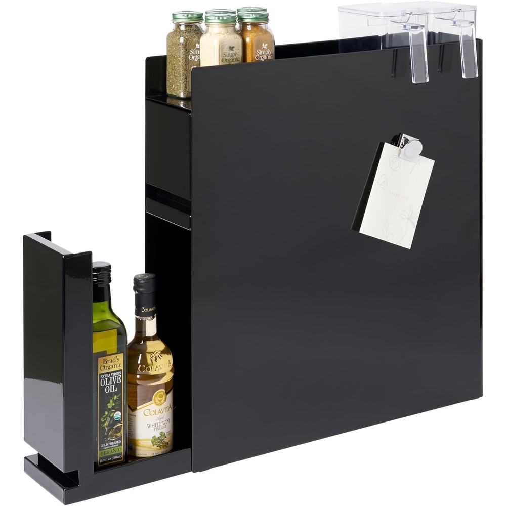 image:imageYAMAZAKI Home TwoTier Sliding Drawer Seasoning Rack Pull Out Spice Rack for Countertop Steel Kitchen Organizer with Magnetic Panels Modern Spice Storage Drawer Black Easy Access DesignBlack