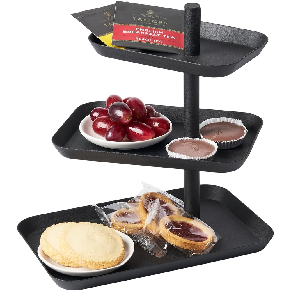 image:imageYamazaki Home 3Tier Serving Stand Appetizer Tray Organizer for Party or Kitchen Steel One Size WhiteBlack