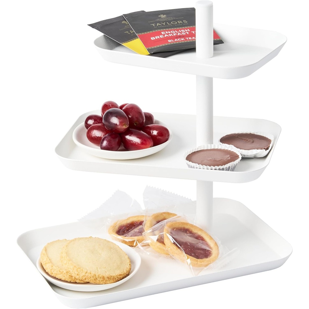image:imageYamazaki Home 3Tier Serving Stand Appetizer Tray Organizer for Party or Kitchen Steel One Size WhiteWhite