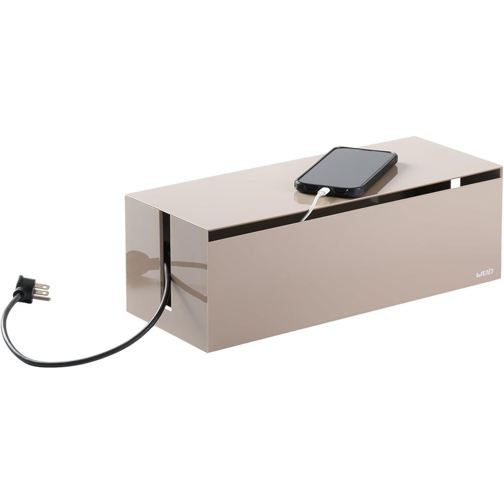 image:imageYamazaki Home Cable Management Box Cord Organizer Box with Lid Minimalist Cable Storage for Office ABS PlasticTaupe