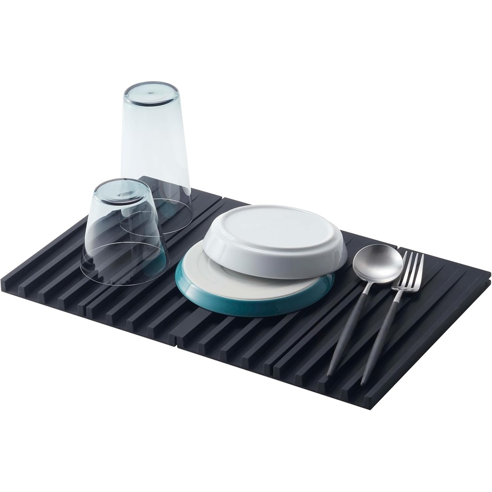 image:imageYamazaki Home Foldable Drainer Tray Kitchen Dish Drying Mat No Assembly ReqBlack