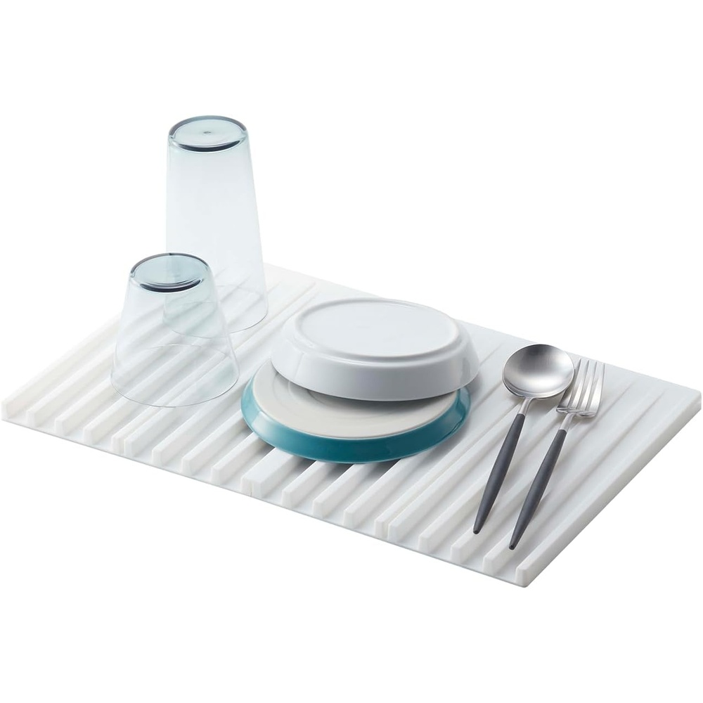 image:imageYamazaki Home Foldable Drainer Tray Kitchen Dish Drying Mat No Assembly ReqWhite