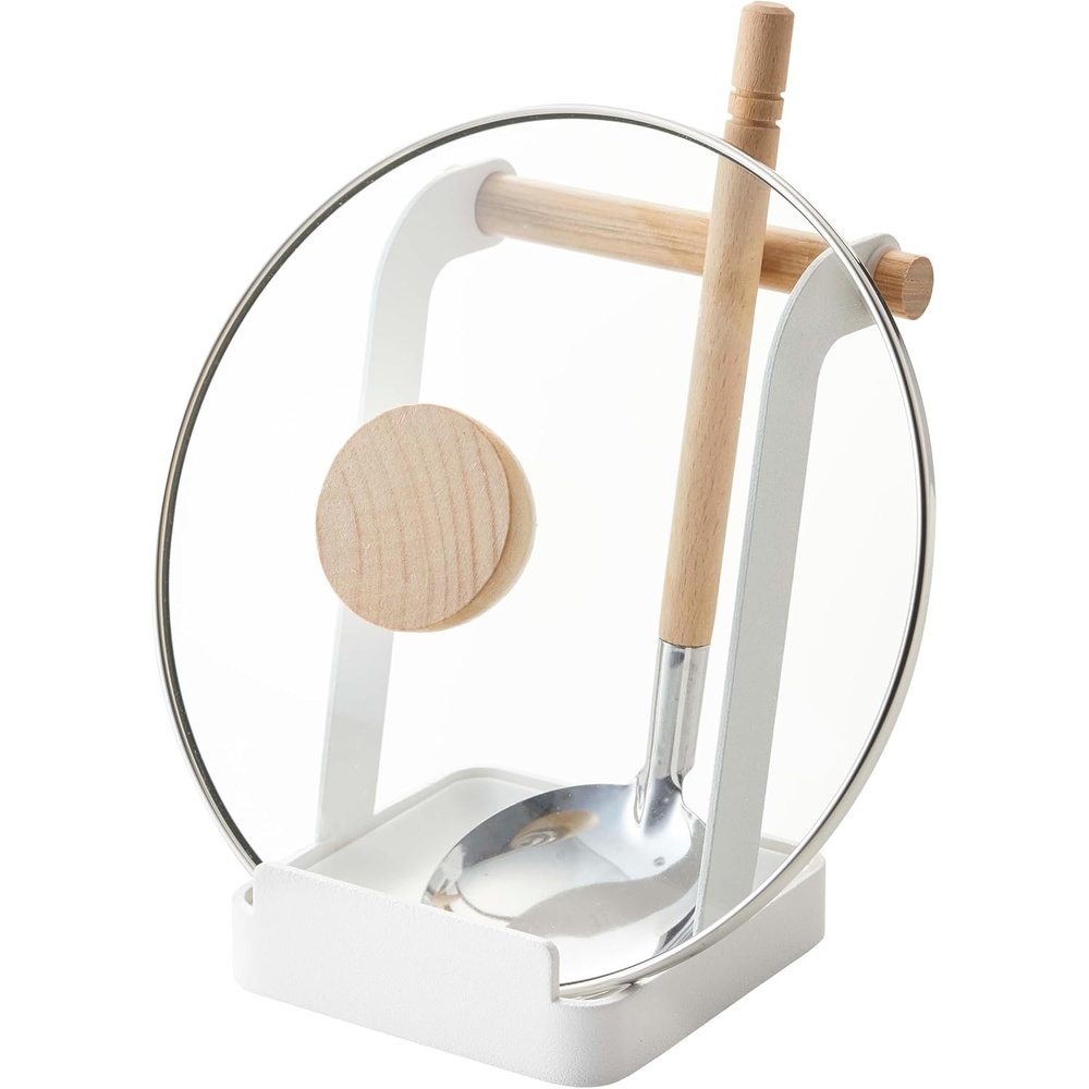 image:imageYamazaki Home Ladle amp Lid Rest Kitchen Utensil Organizer Stand for Cooking Steel Wood WhiteWhite