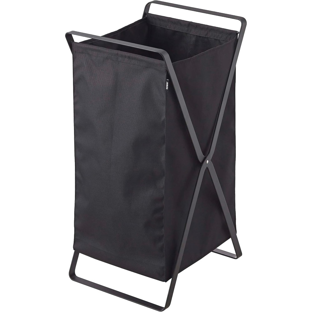 image:imageYamazaki Home Laundry Basket Foldable Storage Hamper Organizer Steel One Size WhiteBlack