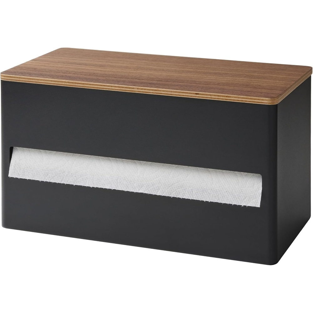 image:imageYamazaki Home Rin Kitchen Paper Holder Rin L OneHanded Tear Design Concealed Storage Fits Rolls Up To 6 Steel WoodWalnut
