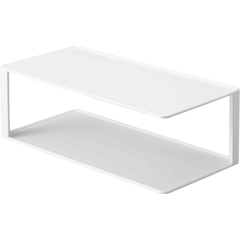 image:imageYamazaki Home Tower Dish Storage Rack With Two Tiers For Kitchen Cabinet Or Countertop Dinnerware Rectangular Plate Cabinet Organizer Long Metal Holder SteelWhite