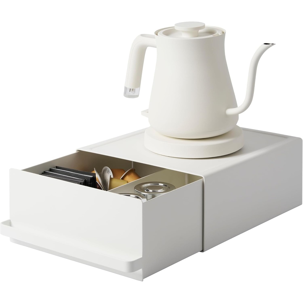 image:imageYamazaki Home Tower Kitchen Appliance Rack With Drawers SpaceSaving UnderAppliance Storage Organizer For Sugar Tea Packs Mixers Coffee Makers Electric Pots SteelWhite