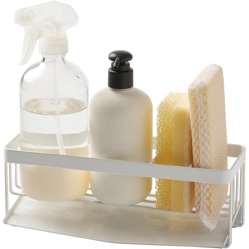 image:imageYamazaki Home Tower SelfDraining Sponge and Soap Bottle Rack Kitchen Sink Organizer Metal Holder with Removable Tray  SteelWhite