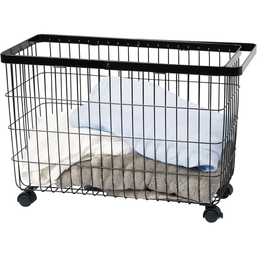 image:imageYamazaki Home Tower Small Rolling Laundry Basket Metal Hamper Cart With Wheels And Handle 148 Steel 98 Gallons 35 LitersBlack