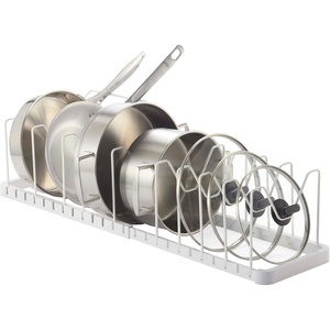 YAMAZAKI Home Adjustable Lid & Pan Organizer – Kitchen Drawer Storage Shelf Rack Steel One Size Black(White)