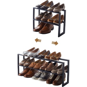 YAMAZAKI Home Expanding Shoe Rack, Metal, Adjustable Steel One Size White(Black)