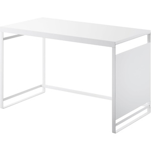 YAMAZAKI Home Kitchen Appliance Rack, Microwave Stand With Steel Side Panel, Adjustable Shelves, Hooks & Storage For Countertops, Small Kitchen Organizer, Modern Minimal Design – Steel(White)