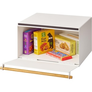 YAMAZAKI Home Modern Bread Box – Steel + Wood Countertop Bread Storage Container, Large White Bread Box for Kitchen Countertop, Space-Saving Bread Keeper, Easy Access Lid(White)