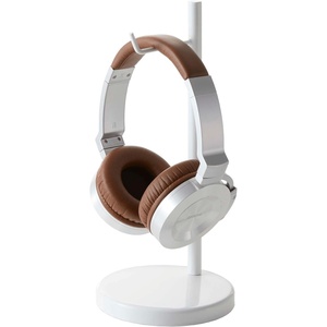 YAMAZAKI Home Office Desk Headphone Stand – Headset Holder – Round Base, Round, Steel(White)