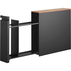 YAMAZAKI Home Pull-Out Bathroom Storage Cabinet – Slim Bathroom Storage Cabinet with Wood Top, Steel Organizer for Toilet Paper and Cleaning Supplies, Modern Space-Saving Design, White – Steel + Wood(Black)