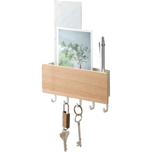 YAMAZAKI Home Rin Magnetic Wall Organizer – Key Hooks & Tray for Storage – Steel + Wood(Ash)