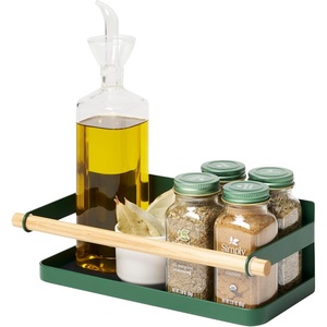 YAMAZAKI Home Strategist Magnetic Spice Storage Rack Organizer For Fridge – Steel + Wood(Forest Green)