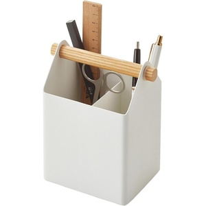 YAMAZAKI Home Tosca Desk Organizer – Stationary Holder For Office & School Supplies – Pens – Steel + Wood(One Size)