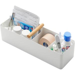 YAMAZAKI Home Tosca Slim Storage Box With Natural Wood Handle – Magnetic Dividers For Makeup Or Medications – Steel + Wood(White)