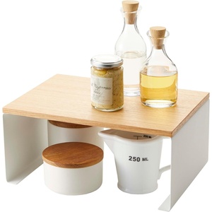 YAMAZAKI Home Tosca Wood-Top Stackable Kitchen Rack – Modern Counter Shelf Organizer – Large – Steel + Wood – Stack Up to Two(Large)